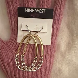 Nine West Gold and Silver Chain Hoop Earrings